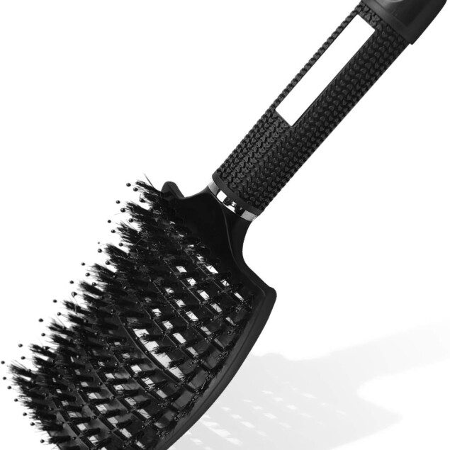 Brosse à Cheveux Professionnelle Incurvée en Poil de Sanglier Démêlage Rapide et Massage Elegant