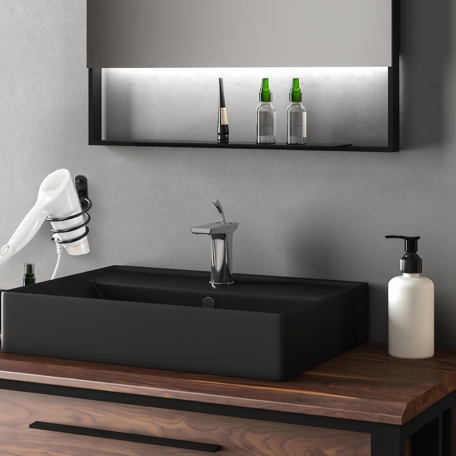 Porte sèche cheveux mural en aluminium : support spirale élégant pour salle de bain et salon de coiffure – Image 5