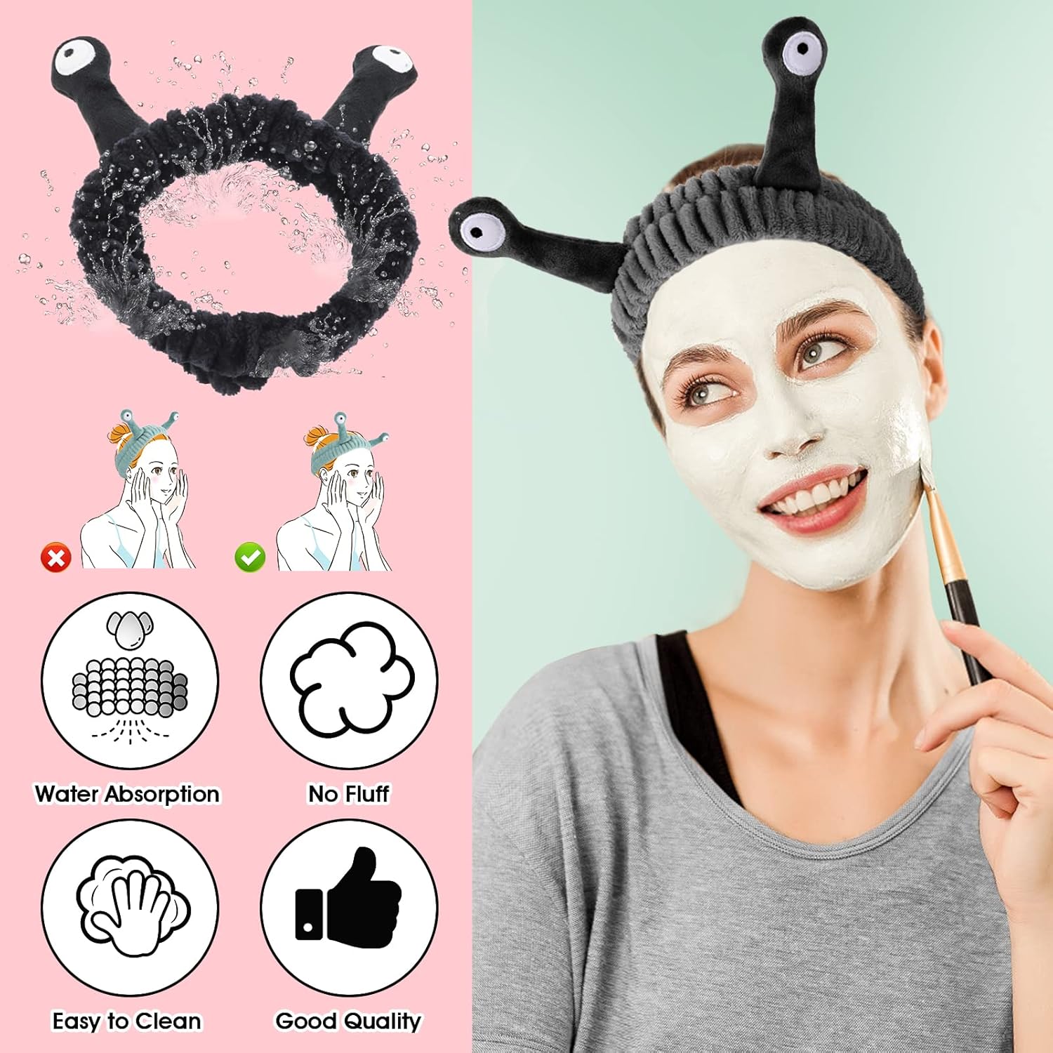 Bandeau de lavage pour le visage : un accessoire créatif et mignon pour les femmes Élégant et pratique, ce bandeau en polaire corail est idéal lors de votre routine beauté ou pendant la douche. – Image 4