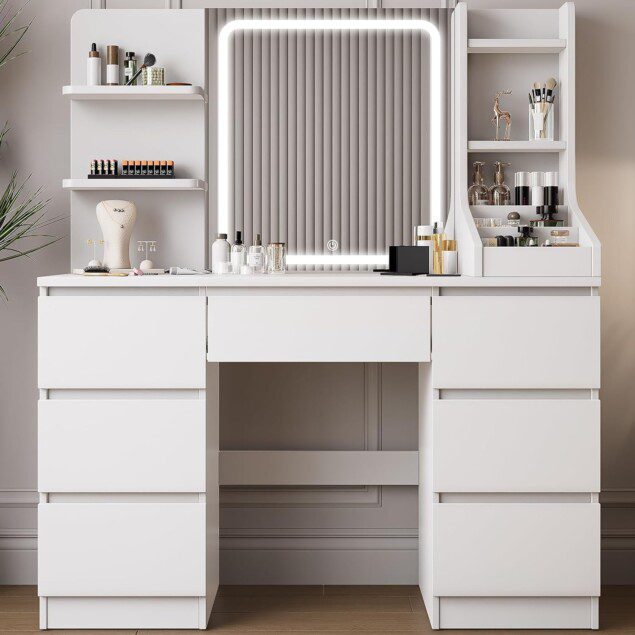 Coiffeuse moderne avec miroir LED : la solution élégante pour les passionnées de maquillage
