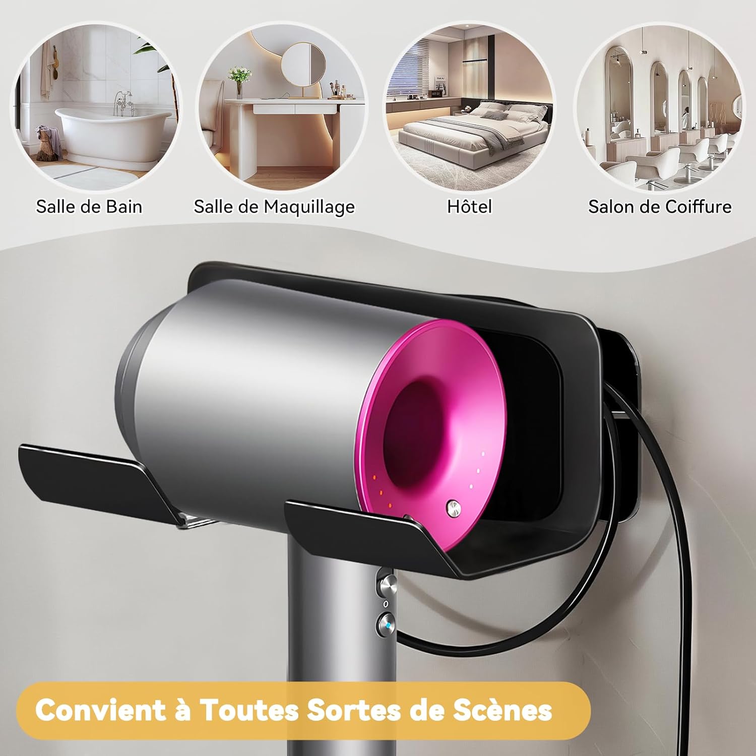 Support sèche-cheveux sans perçage : rangement élégant en aluminium pour les hôtels et chambres de bain – Image 7
