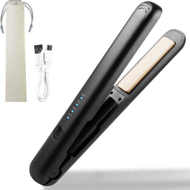 Lisseur cheveux 2 en 1 : mini fer à lisser en céramique pour tous types de cheveux crépus, bouclés et très longs