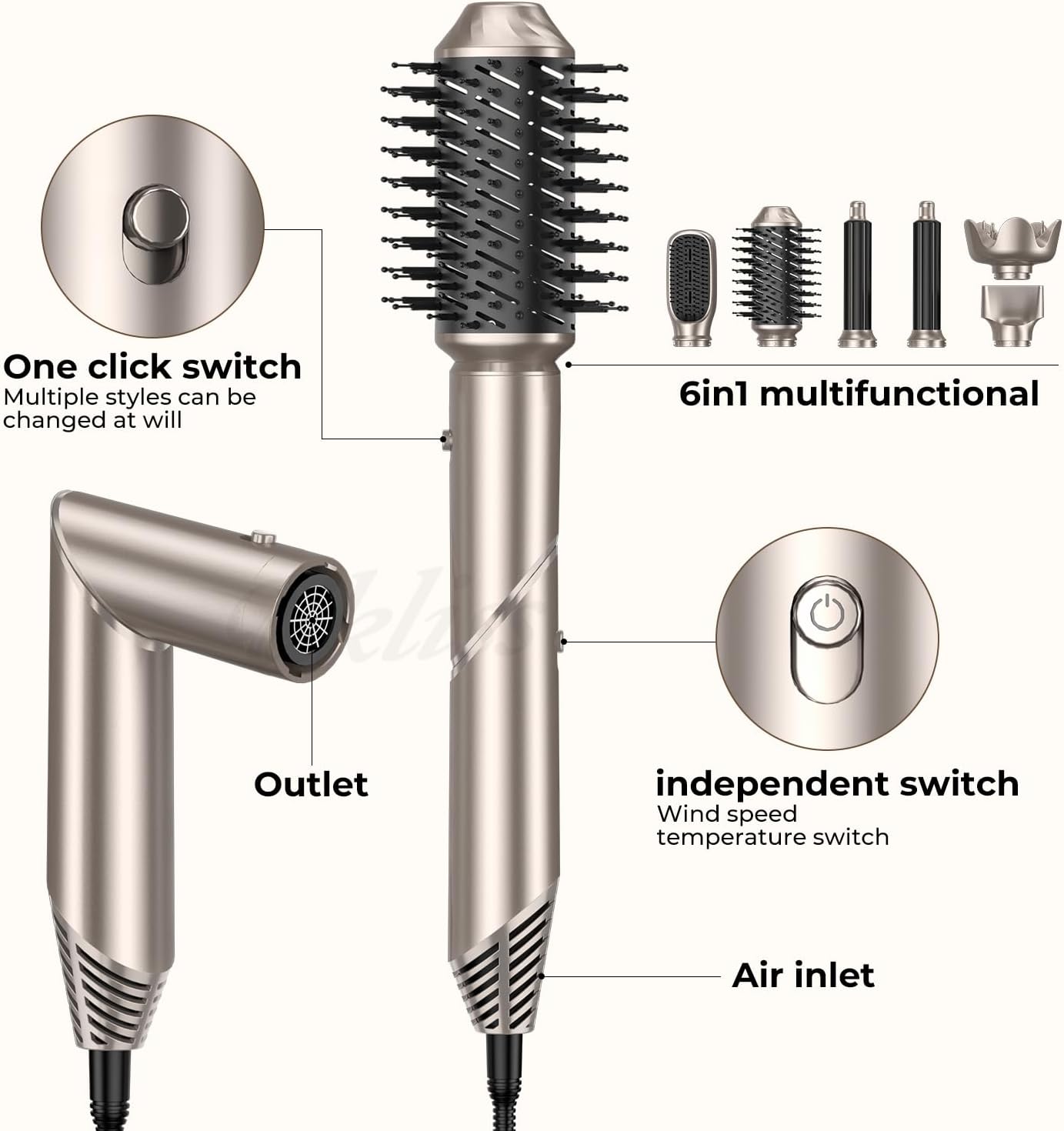 Air Styler 6 en 1 : brosse chauffante et souffleuse pour un brushing parfait des cheveux des femmes – Image 5