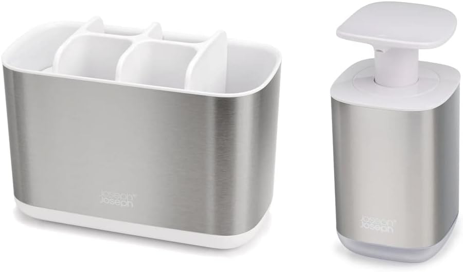 Ensemble de salle de bain élégant : support à brosse à dents et distributeur de savon pour un espace esthétique et fonctionnel