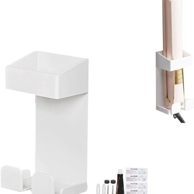 Support mural en métal inoxydable : l'étagère idéale pour fer à lisser et friser dans votre salle de bain
