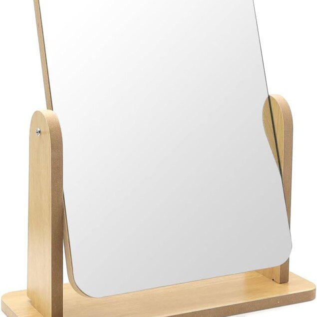 Miroir de bureau en bois 22 x 17 cm : idéal pour votre coiffeuse ou salle de bain avec rotation à 360 degrés