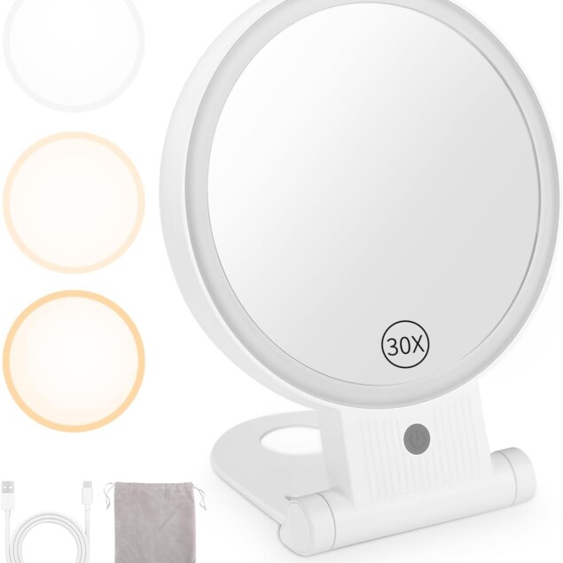 Miroir grossissant éclairé 30X : l'accessoire indispensable pour un maquillage parfait 

Miroir cosmétique pliable et portable, idéal pour les fêtes et les déplacements