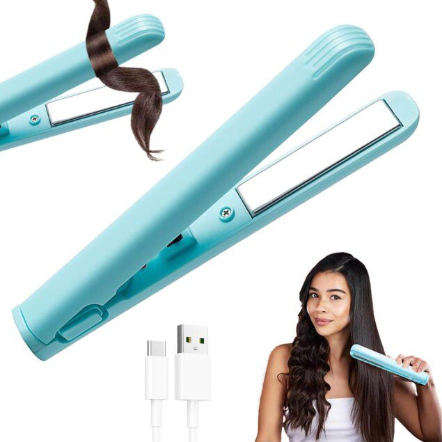 Fer à friser portable 2 en 1 : lisseur et boucleur pour cheveux courts à la maison ou en voyage