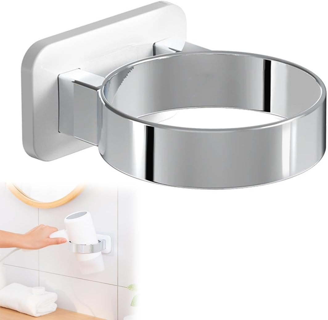 Porte sèche cheveux mural en acier inoxydable : support autocollant sans perçage pour un gain de place élégant dans votre salle de bain
