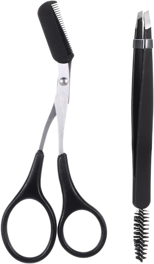Ciseaux à sourcils et brosse : le kit parfait pour une mise en forme impeccable   Découvrez l'élégance et la précision de notre kit de toilettage pour sourcils, incluant ciseaux, peigne et tondeuse, idéal pour un regard sublimé