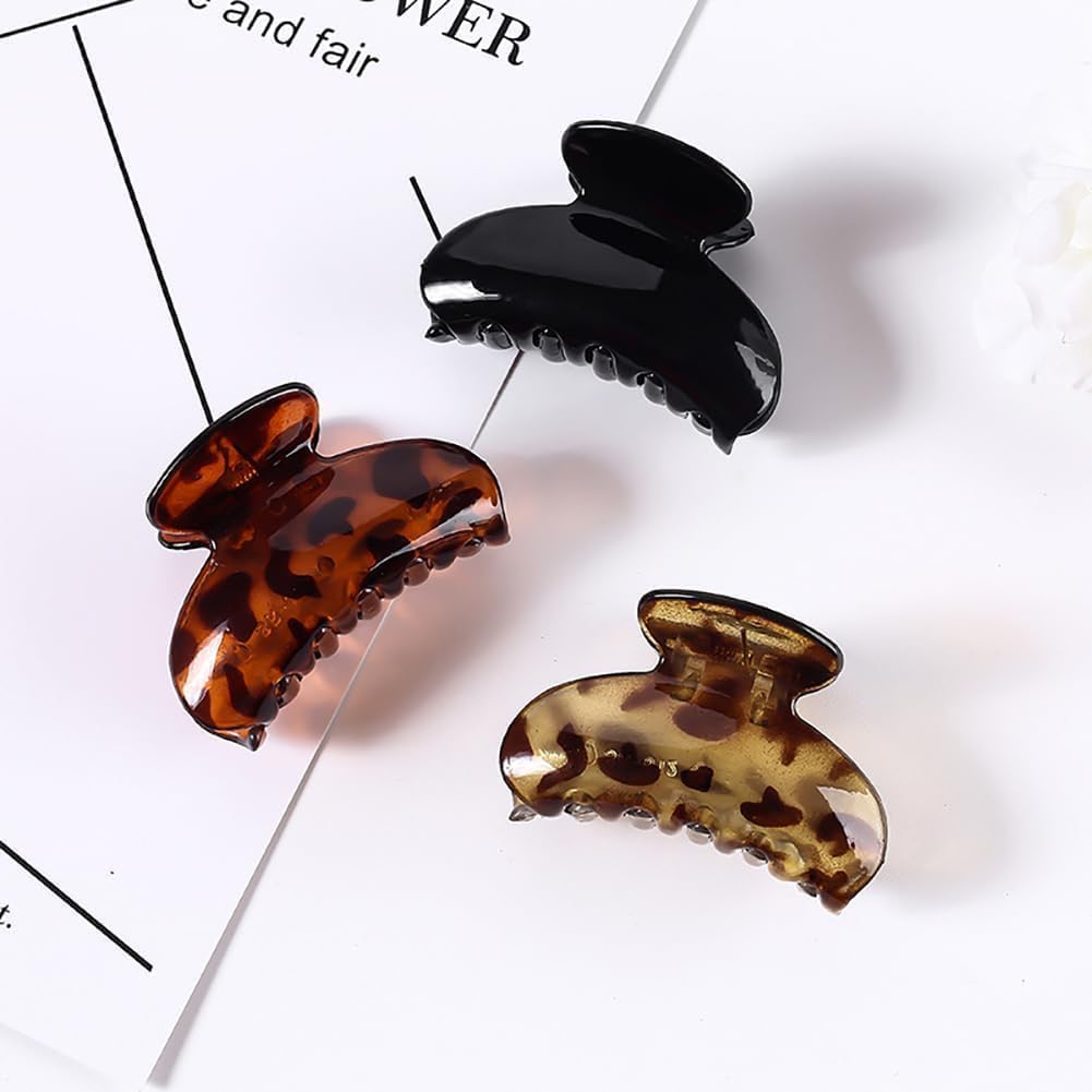 Pinces à cheveux résistantes : lot de 3 barrettes griffes en plastique noir et léopard pour femmes élégantes – Image 2