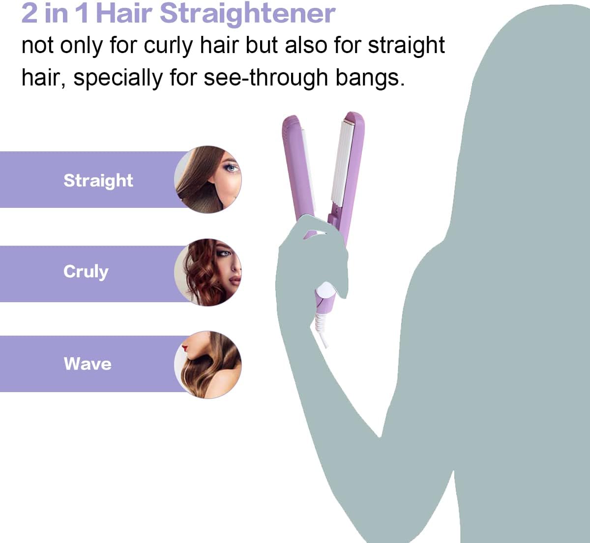Fer à lisser 2 en 1 : lisseur et fer à friser mini en céramique pour tous types de cheveux, idéal pour les voyages et les franges – Image 6