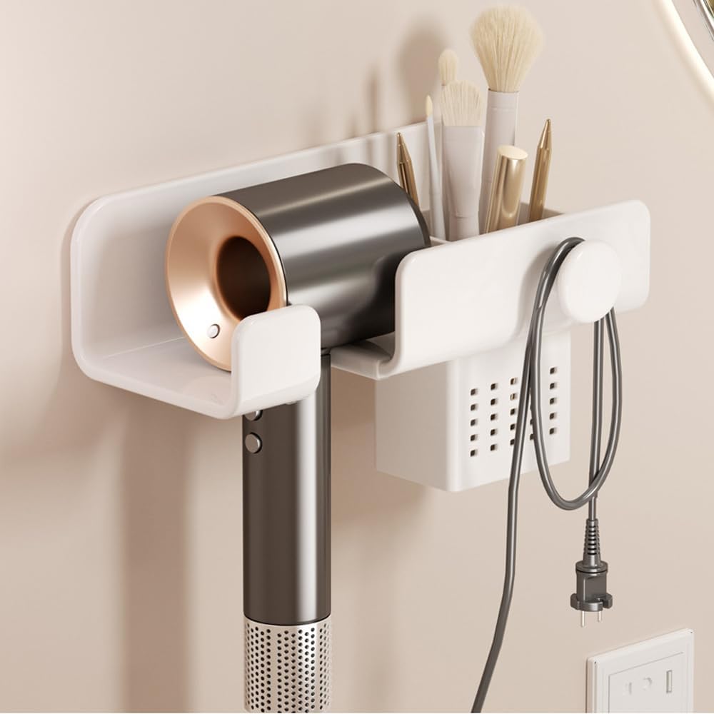 Support mural sans trous pour sèche-cheveux : rangement élégant et pratique pour votre salle de bains