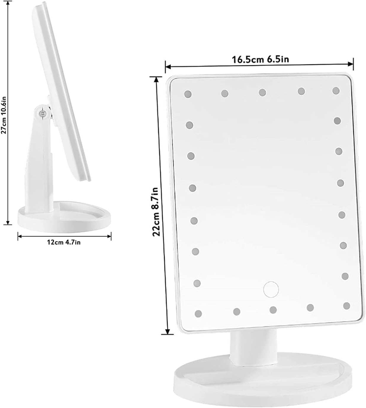 Miroir de maquillage avec lumières : la touche élégante pour les voyages et la courtoisie Optimisé pour les passionnées de beauté, ce miroir de table à 21 lumières LED et écran tactile offre un agrandissement 10x et une rotation libre à 180°, pour un maquillage parfait en toutes circonstances. – Image 5