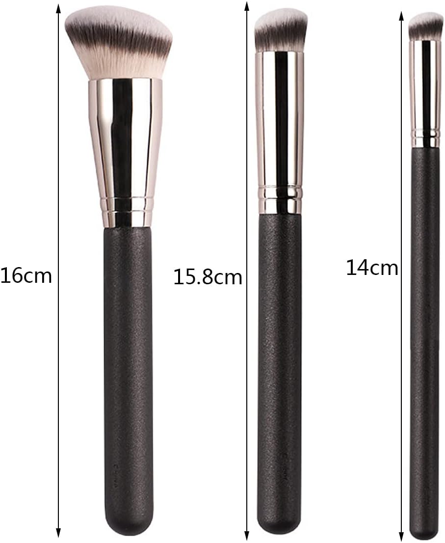 Pinceaux de maquillage professionnels : le trio essentiel pour un teint parfait Idéal pour les passionnés de beauté, pour un mélange impeccable de fond de teint, anticernes et poudre – Image 2