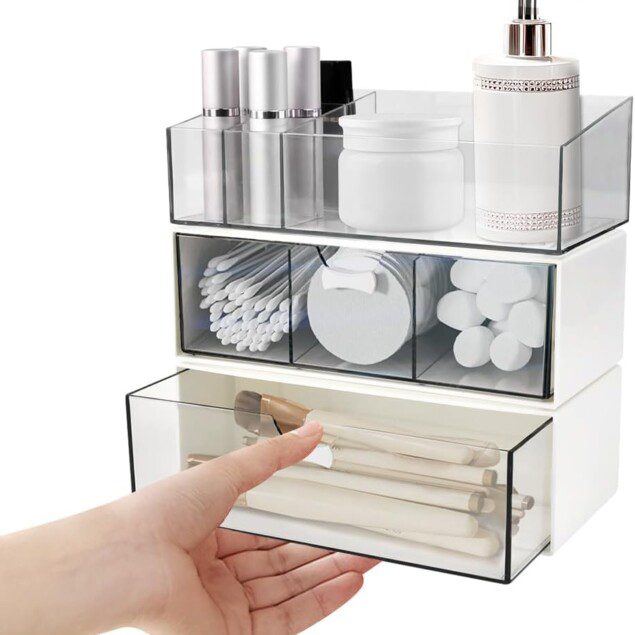 Boîte de rangement maquillage pour un rangement élégant : organisateur acrylique 3 étages, idéal pour chambre à coucher et salle de bain