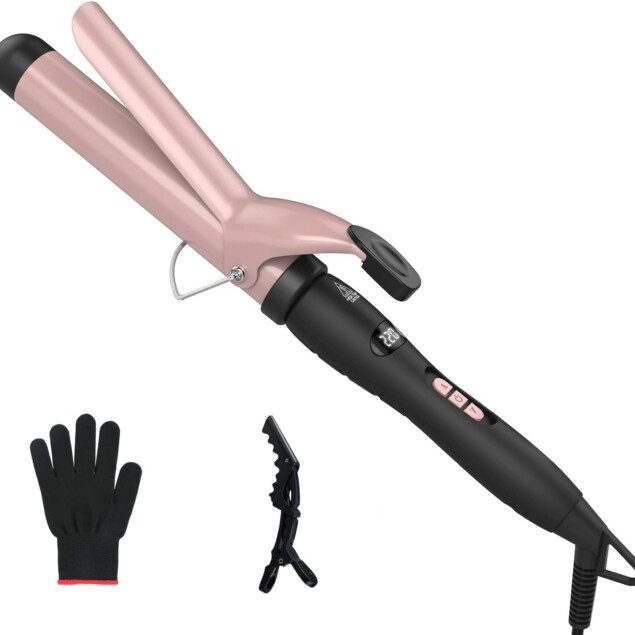 Fer à friser 32 mm : boucleur automatique en céramique pour des ondulations parfaites et durables Température réglable, chauffage rapide et gant résistant à la chaleur pour un coiffage en toute sécurité