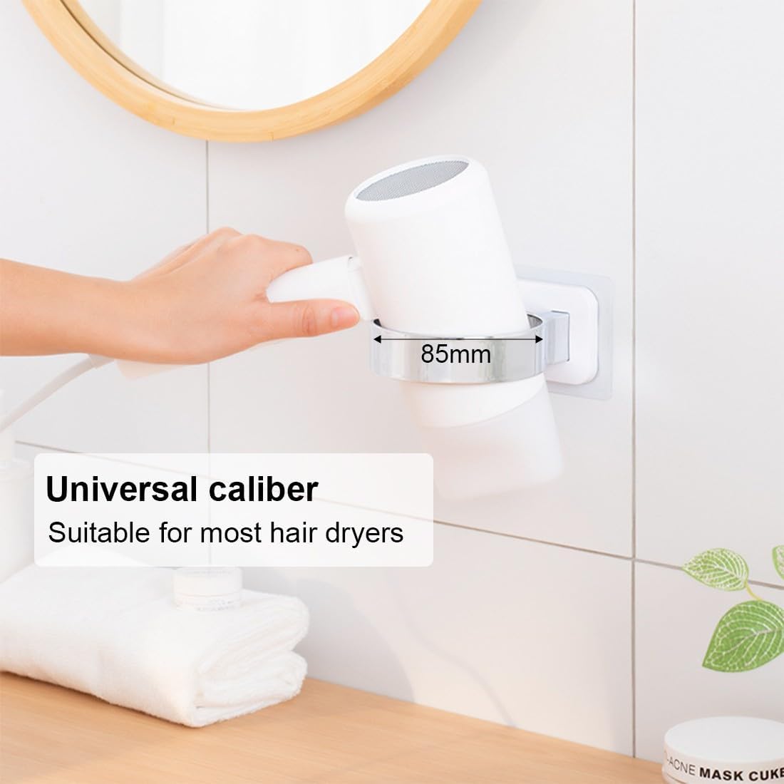 Porte sèche cheveux mural en acier inoxydable : support autocollant sans perçage pour un gain de place élégant dans votre salle de bain – Image 3