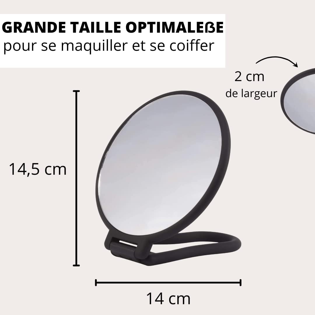 Double face : miroir de maquillage rond noir pour un maquillage et une coiffure parfaits – Image 2