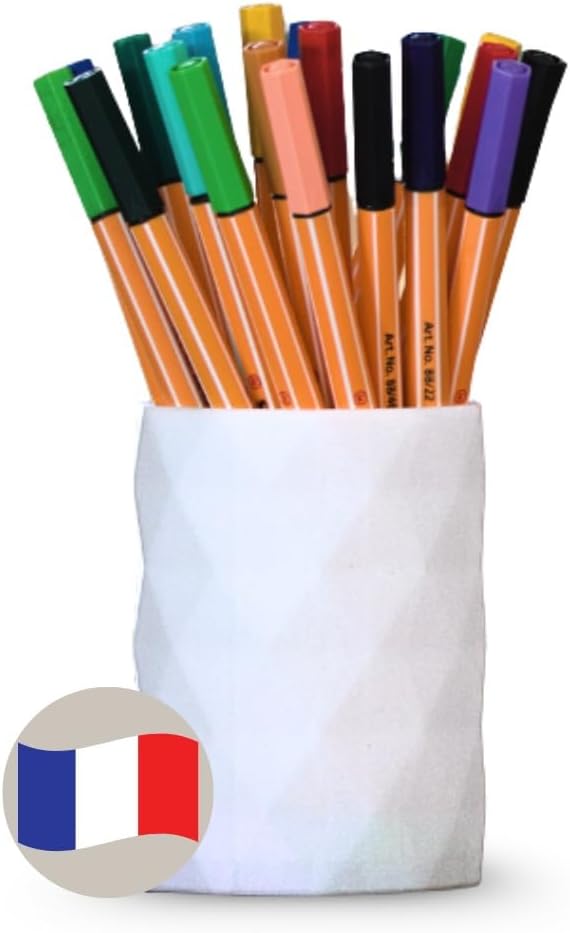 Pot à crayons blanc à motif géométrique : l'accessoire élégant pour votre bureau
