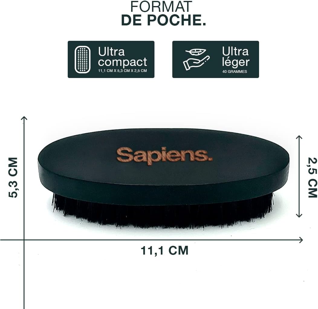 Brosse barbe homme : l'accessoire idéal pour discipliner et coiffer votre barbe et moustache Optimisée pour appliquer facilement l'huile à barbe, cette brosse en poil de sanglier au format de poche vous accompagne partout. – Image 5