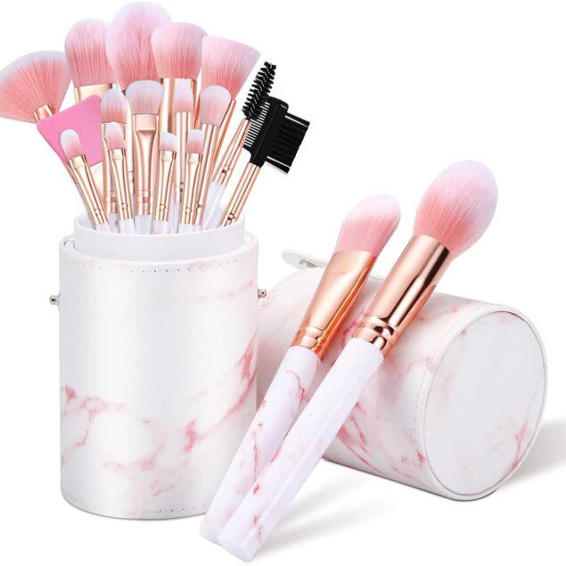 Pinceau maquillage en marbre rose : kit professionnel de 16 pièces pour un teint parfait et un maquillage réussi