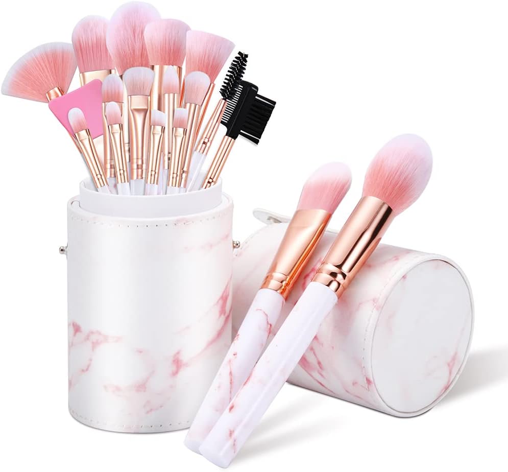Pinceau maquillage en marbre rose : kit professionnel de 16 pièces pour un teint parfait et un maquillage réussi