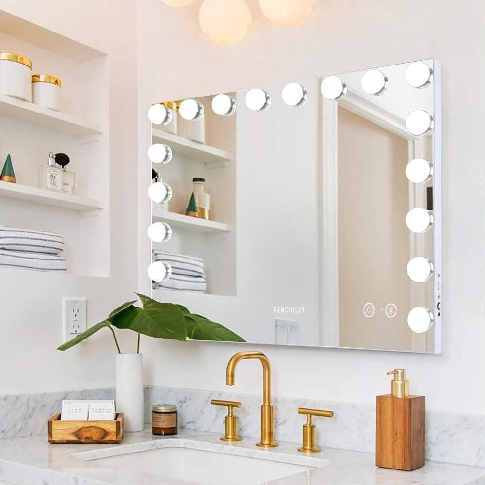 Miroir Hollywood Bluetooth : un éclairage optimal pour les passionnés de maquillage Découvrez le miroir de maquillage avec 18 ampoules LED dimmables et fonction Bluetooth, idéal pour un rendu parfait et un usage quotidien. – Image 3