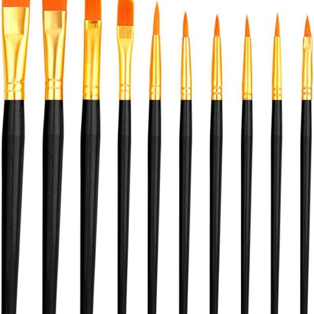 Pinceaux en nylon pour artistes : set de 10 pièces pour peinture à l'huile, acrylique et aquarelle