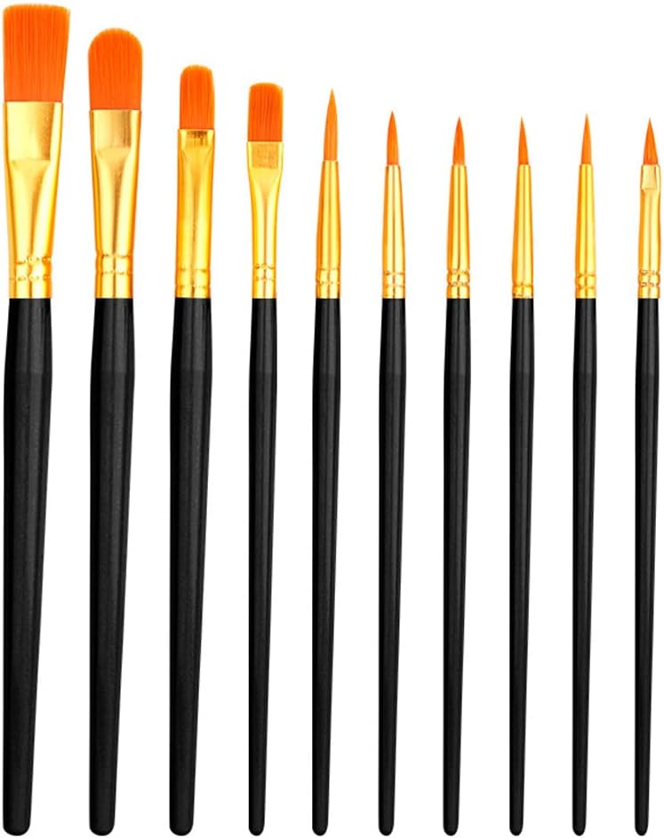 Pinceaux en nylon pour artistes : set de 10 pièces pour peinture à l'huile, acrylique et aquarelle