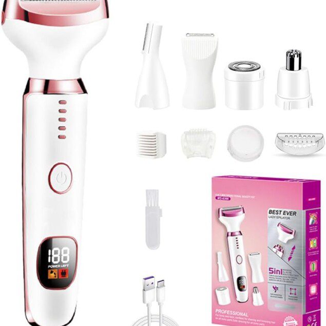 Epilateur électrique 5 en 1 : le rasoir intime sans fil pour femme, idéal pour un épilage précis du visage, des bras, des jambes, des aisselles et du bikini