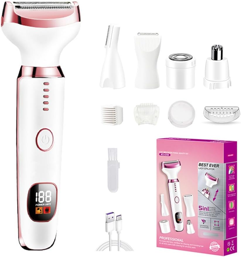 Epilateur électrique 5 en 1 : le rasoir intime sans fil pour femme, idéal pour un épilage précis du visage, des bras, des jambes, des aisselles et du bikini