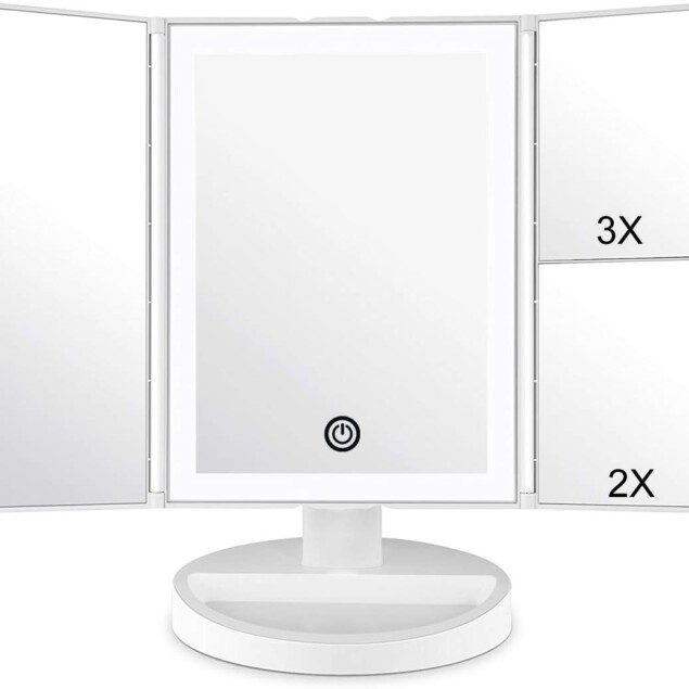 Miroir de maquillage avec éclairage LED : l’accessoire idéal pour un maquillage parfait Pour les passionnées de beauté, offrant un grossissement 1X/2X/3X et une rotation à 180° Alimenté par USB ou à piles, cet élégant miroir de comptoir facilite votre routine beauté