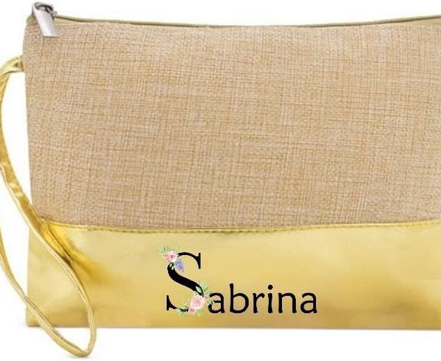 Trousse en jute doré : pochette de maquillage personnalisée pour les passionnées de beauté