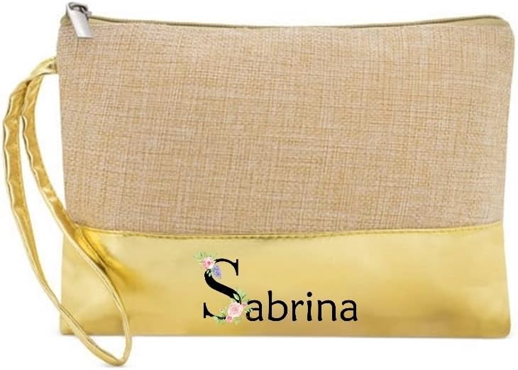 Trousse en jute doré : pochette de maquillage personnalisée pour les passionnées de beauté