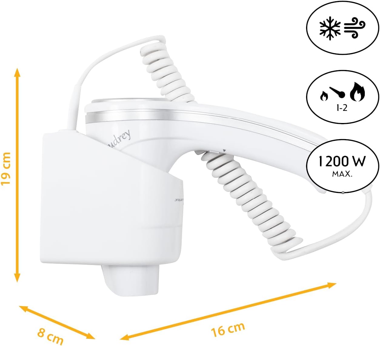 Sèche-cheveux blanc 1200W avec support mural : pour un séchage rapide et pratique à la maison – Image 2