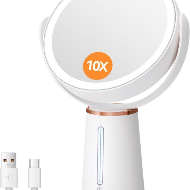 Miroir maquillage lumineux : le compagnon idéal pour un soin du visage impeccable  

Ce miroir double face grossissant 10X/1X, avec éclairage variable et rotation à 360°, est parfait pour les passionnés de beauté. Grâce à sa fonctionnalité rechargeable de 2500mAh, il offre une expérience de maquillage sans compromis, où que vous soyez.