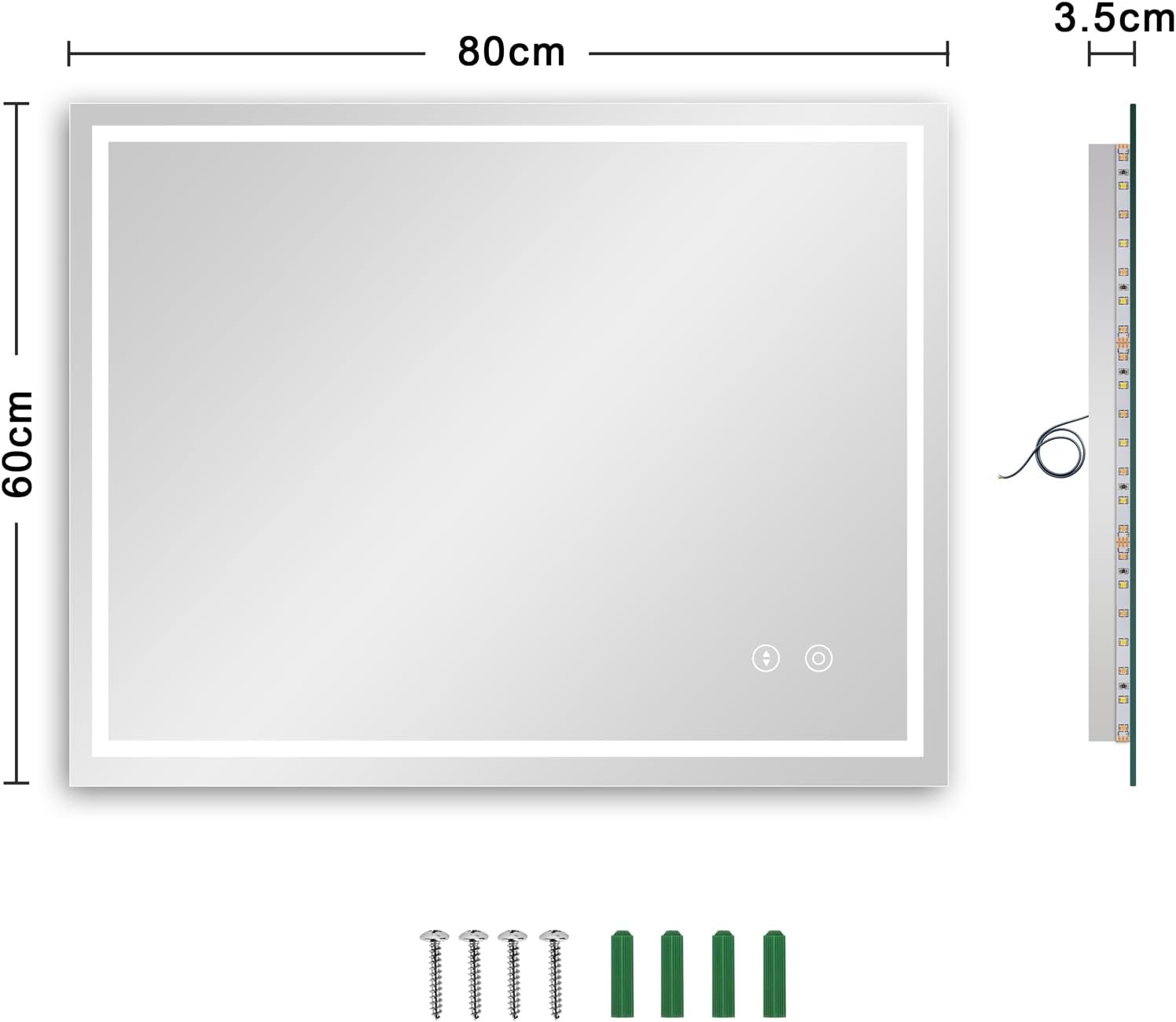 Miroir de salle de bain éclairé 60x80 cm : l'élégance et la praticité pour un espace lumineux et sans buée – Image 7