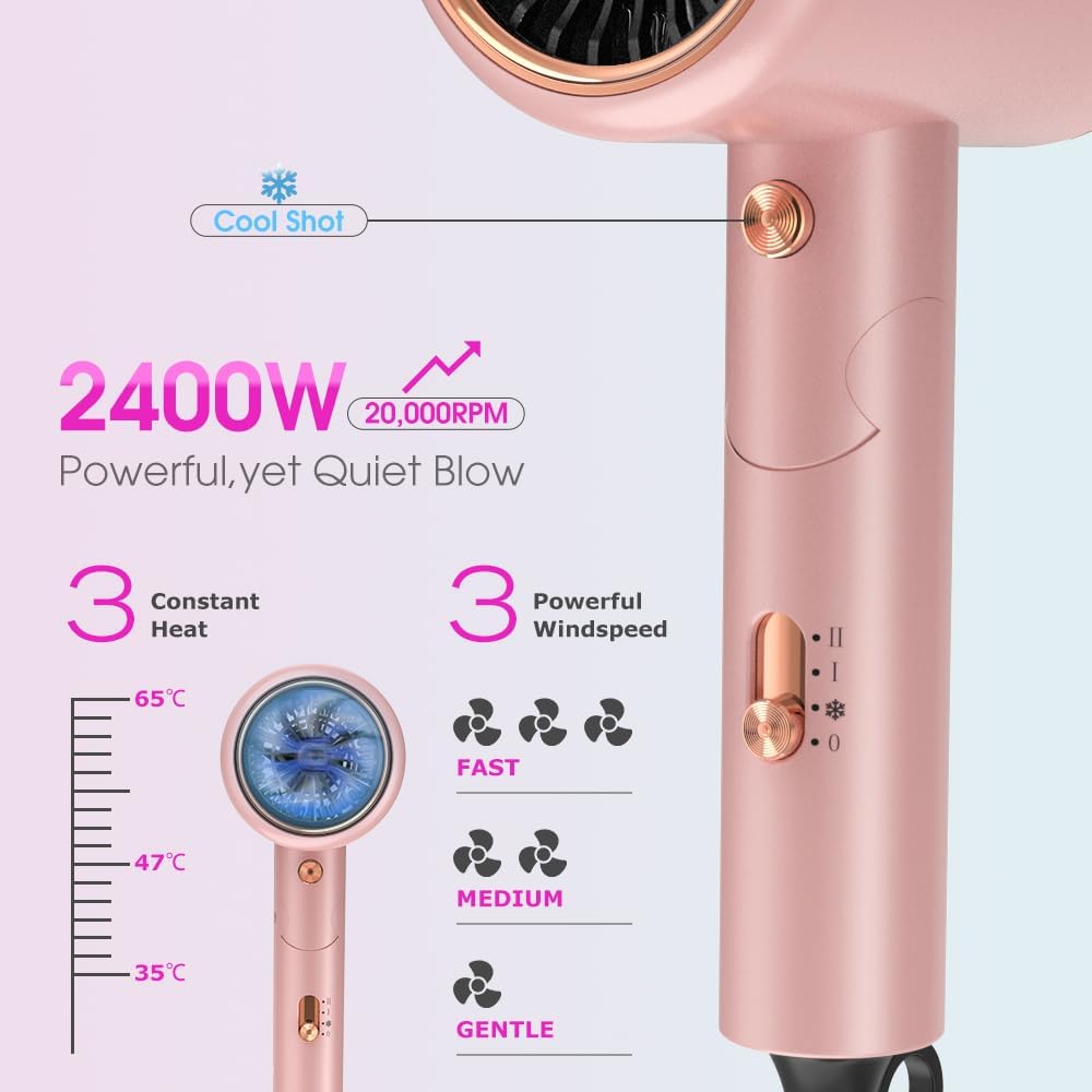 Sèche-cheveux ionique 2400W : l'outil de coiffure léger et pliable pour un séchage rapide et efficace – Image 2