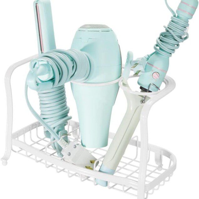 Porte-sèche-cheveux sans perçage : l'organiseur de salle de bain idéal pour un rangement optimal Étagère autoportante avec 3 compartiments pour fer à friser et fer, parfaite pour les passionnés de coiffure
