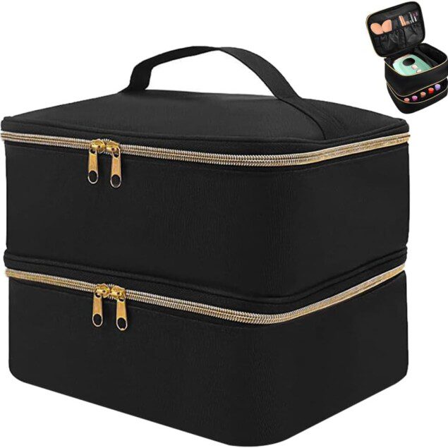 Trousse de maquillage élégante : organisateur de vernis à ongles pour les passionnées de manucure Découvrez notre sac de rangement à double couche, idéal pour garder vos fournitures d'onglerie bien organisées et à portée de main, tout en ajoutant une touche de style à votre routine beauté.