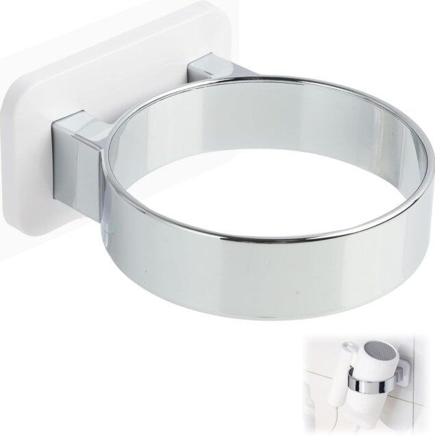 Porte sèche-cheveux mural sans perçage : support auto-adhésif compact pour salle de bain   Idéal pour une organisation élégante et pratique dans votre chambre ou salon