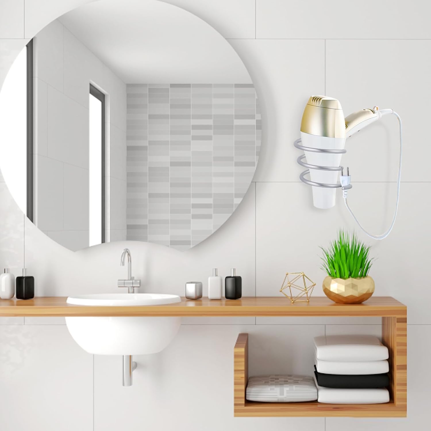 Porte sèche cheveux mural en aluminium : support spiralé idéal pour la salle de bain et la cuisine Optimisez votre espace avec ce support élégant et pratique pour un rangement facile – Image 7
