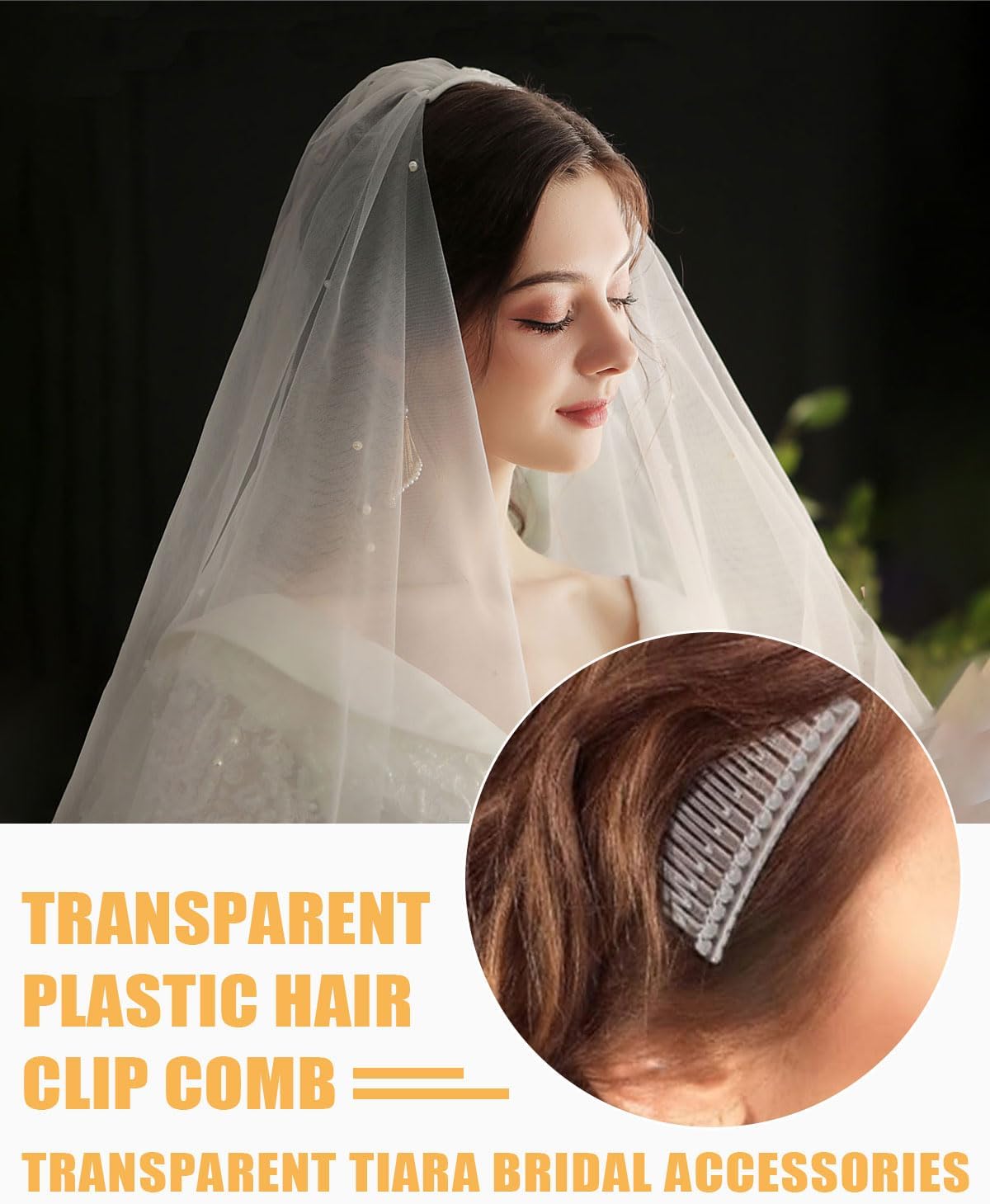 Peignes à cheveux latéraux transparents : 10 pièces élégantes pour la mariée, un accessoire incontournable pour un voile de mariage parfait – Image 5