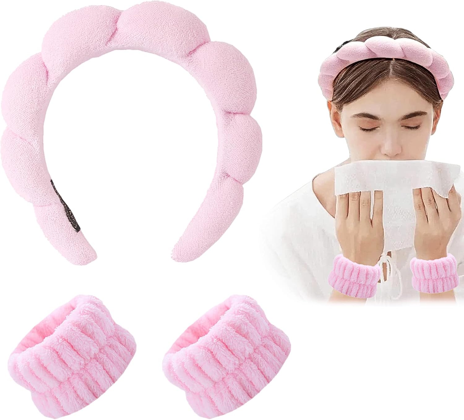Bracelets de lavage en microfibre : bandeau spa élégant pour femmes, idéal pour un soin du visage sans éclaboussures