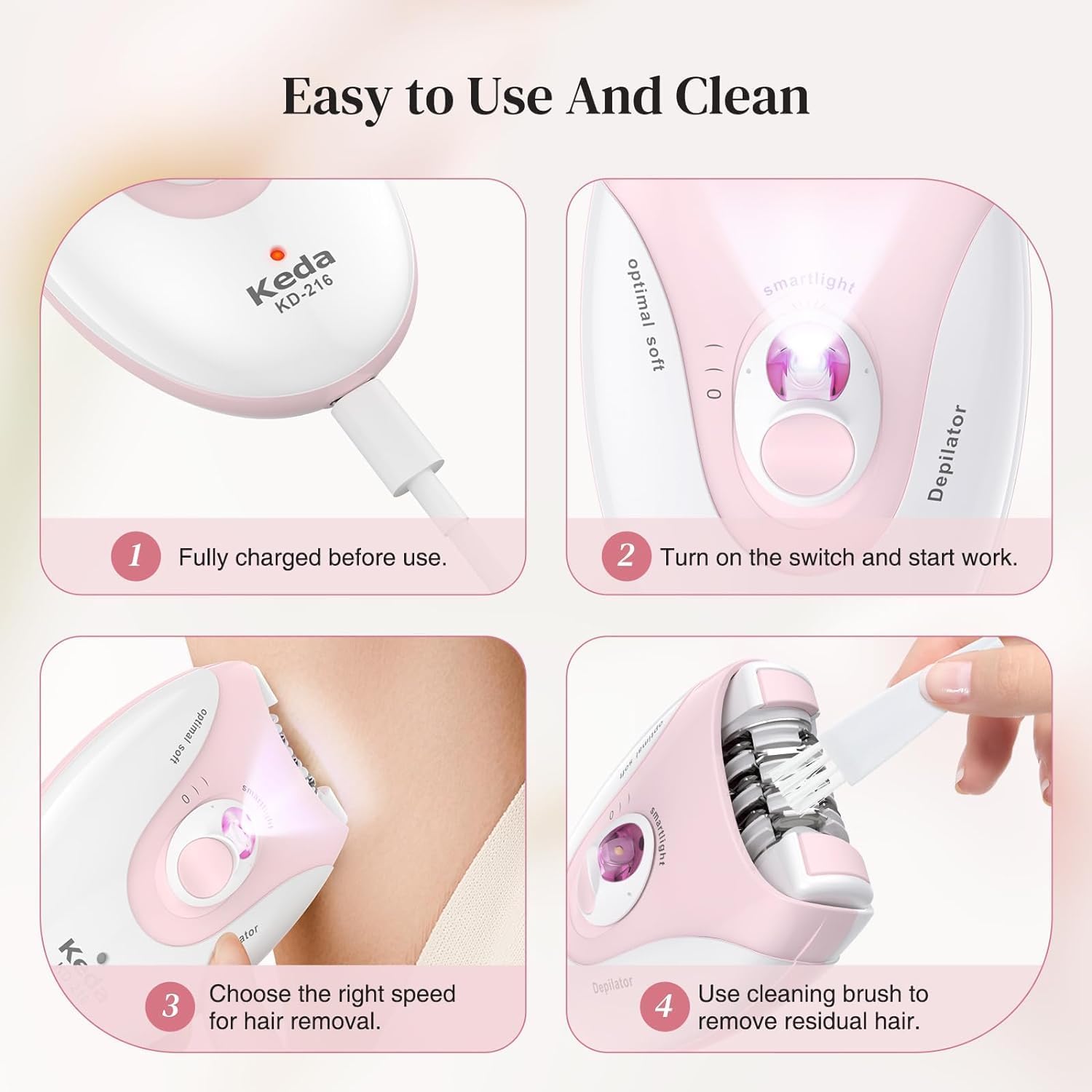 Épilateur Électrique Femme - Précision avec 36 Pinces + 3 Rasoirs Pour un épilateur sans douleur, rechargeable et étanche – Image 6