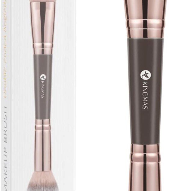 Pinceau de maquillage à double extrémité marron : l’outil idéal pour un teint parfait   Pour les passionnées de beauté, idéal pour appliquer fond de teint, poudre, crème anti-cernes et blush