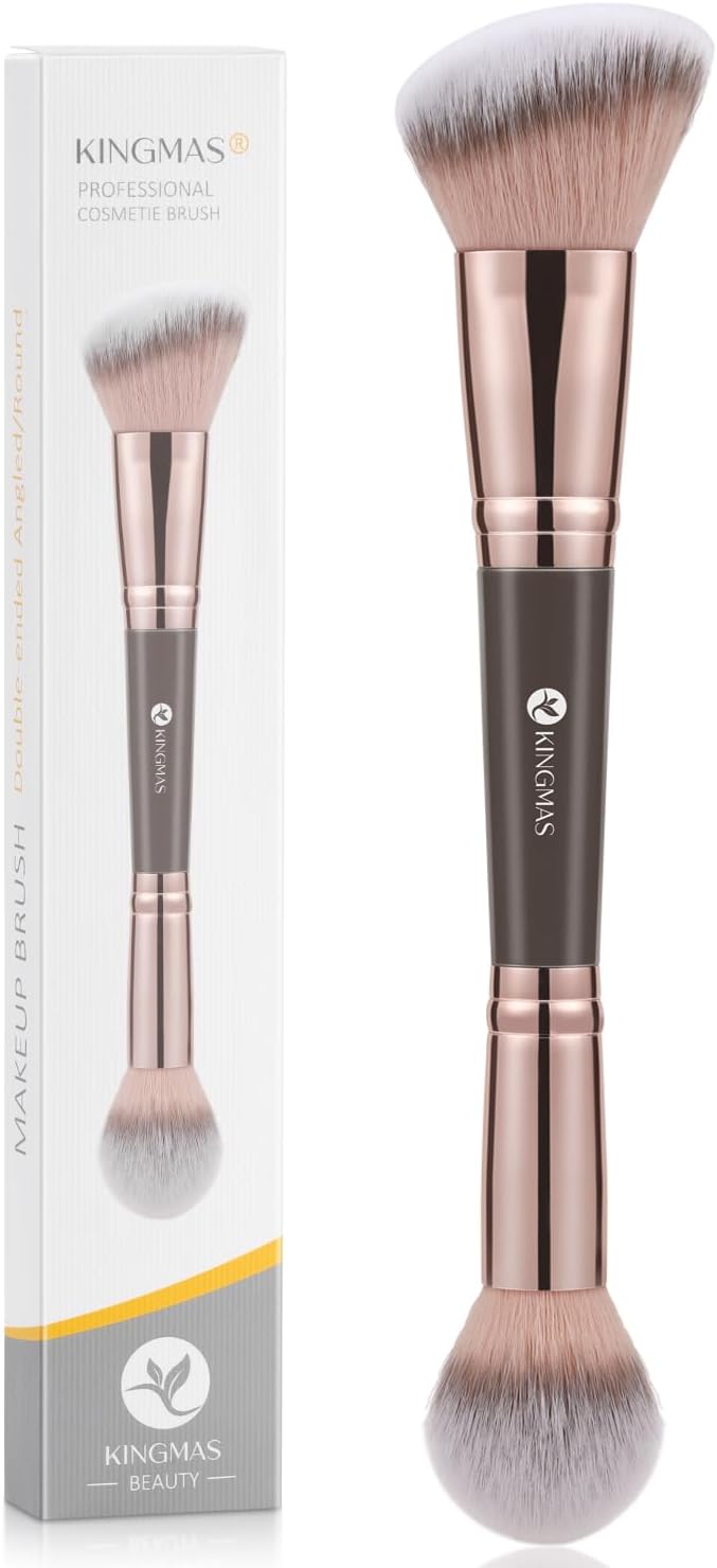 Pinceau de maquillage à double extrémité marron : l’outil idéal pour un teint parfait   Pour les passionnées de beauté, idéal pour appliquer fond de teint, poudre, crème anti-cernes et blush