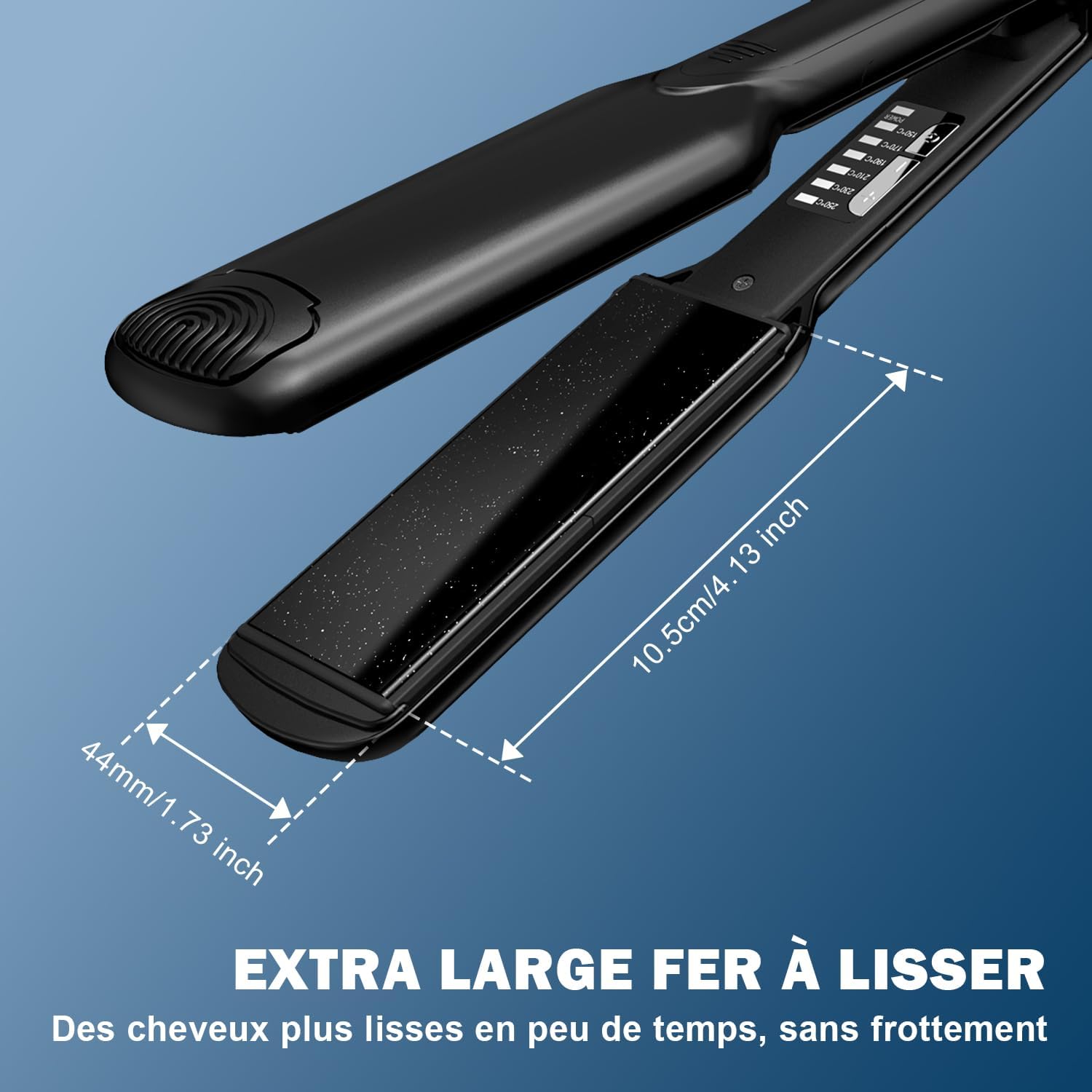Lisseur plaque large de 44mm : l'outil idéal pour des cheveux sublimes en un temps record Chauffage rapide en 30 secondes et 6 niveaux de température pour tous les types de cheveux – Image 5