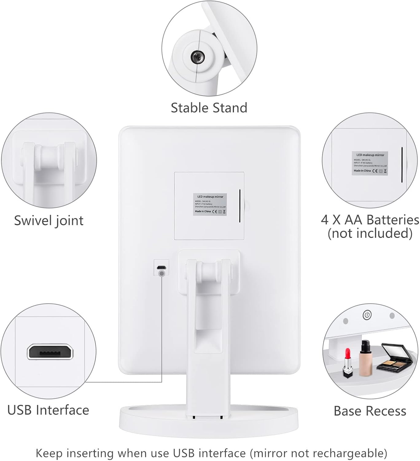 Miroir de maquillage avec lumières : la touche élégante pour les voyages et la courtoisie Optimisé pour les passionnées de beauté, ce miroir de table à 21 lumières LED et écran tactile offre un agrandissement 10x et une rotation libre à 180°, pour un maquillage parfait en toutes circonstances. – Image 6